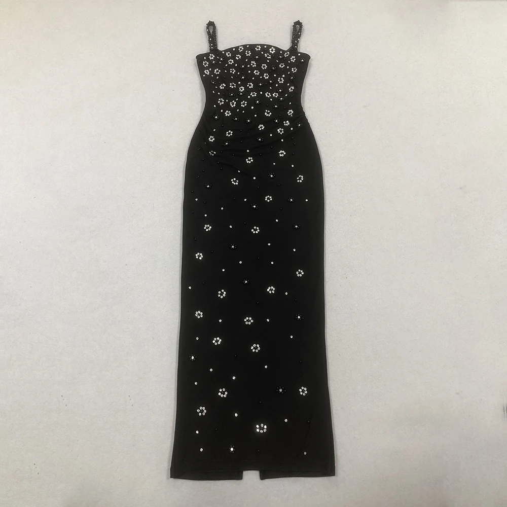 من المألوف ومثير bBackless الماس رصع الياقة الحمالة سليم المناسب ضمادة طويلة الورك المعانقة فستان السهرة #6