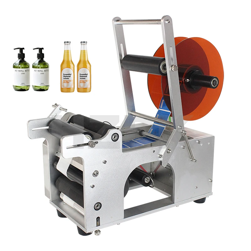 

HZPK MT-50 Aluminum Beverage Manual Mineral Water Sticker Label Labeling Machine for Round Bottles Semi-automatic