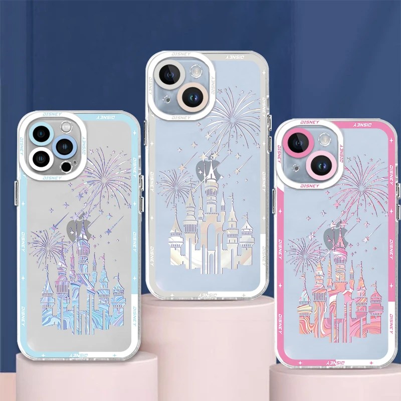 Disney Castle Beautiful Fireworks Clear Phone Case For iPhone 15 14 13 12 11 Pro Max 13 12 Mini XS Max XR X 7 8 6 6S Plus Cover