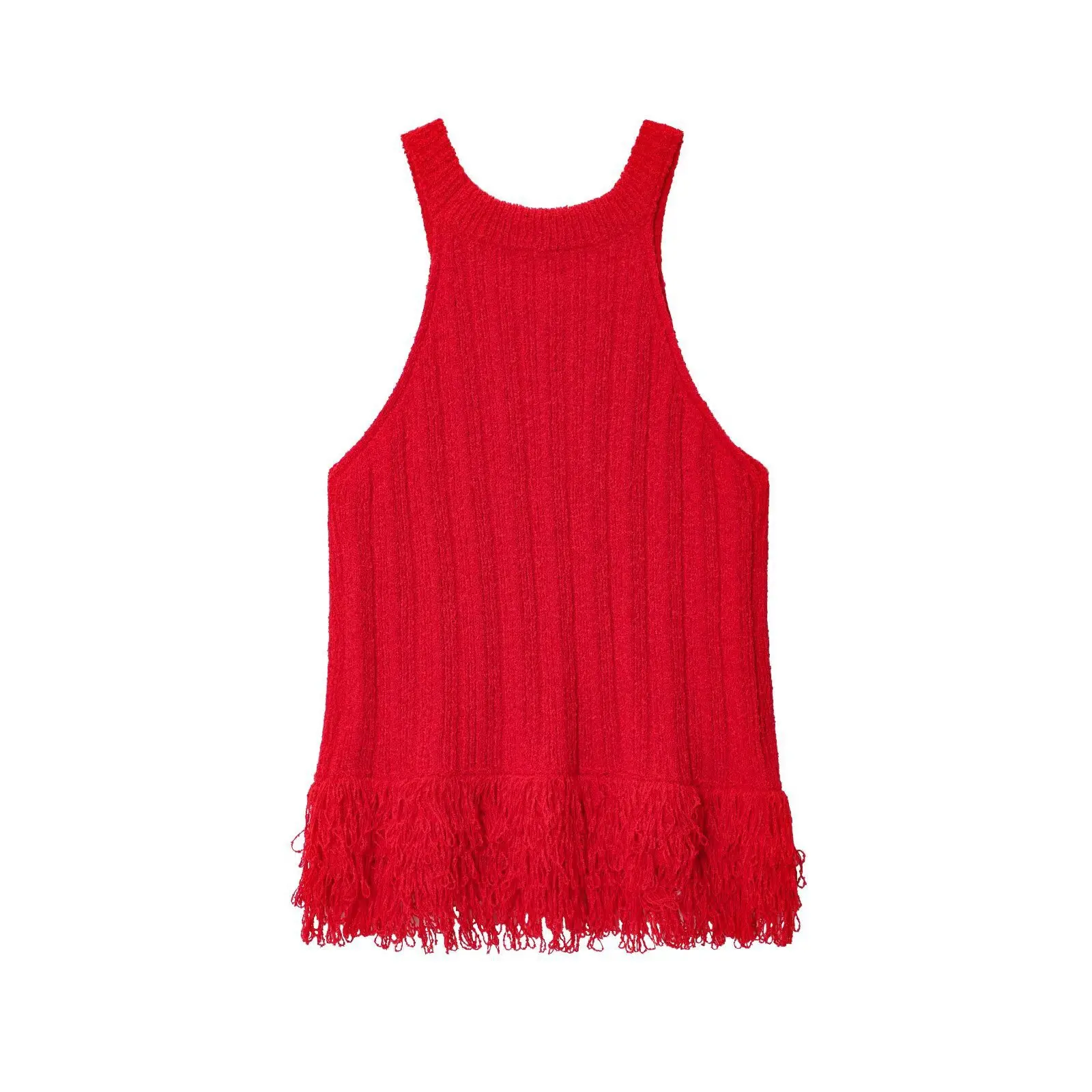 2025 outono novo sle feminino fino ajuste de malha vela topo vermelho borla faionable europeu sle cor colete