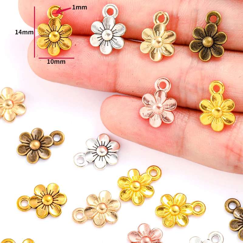 50 Pcs 6 colors Tone  flower Charms for Necklace earrings bracelets Pendant DIY Jewelry Making 14*10 mm Q102