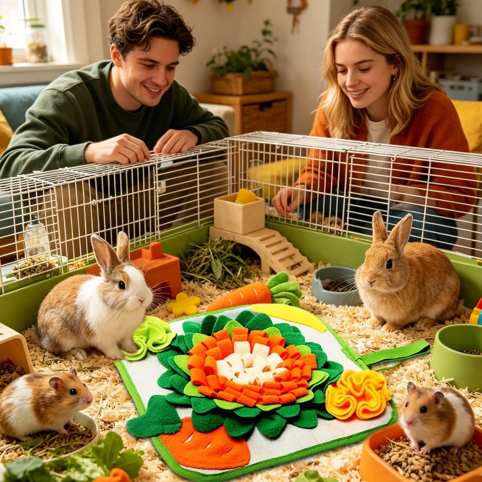 Rabbit Foraging Mat Small Animal Feeding Toy For Hedgehogs Guinea Pigs Chinchilla Snuffle Mat Small Pet Bunny Blanket view 2
