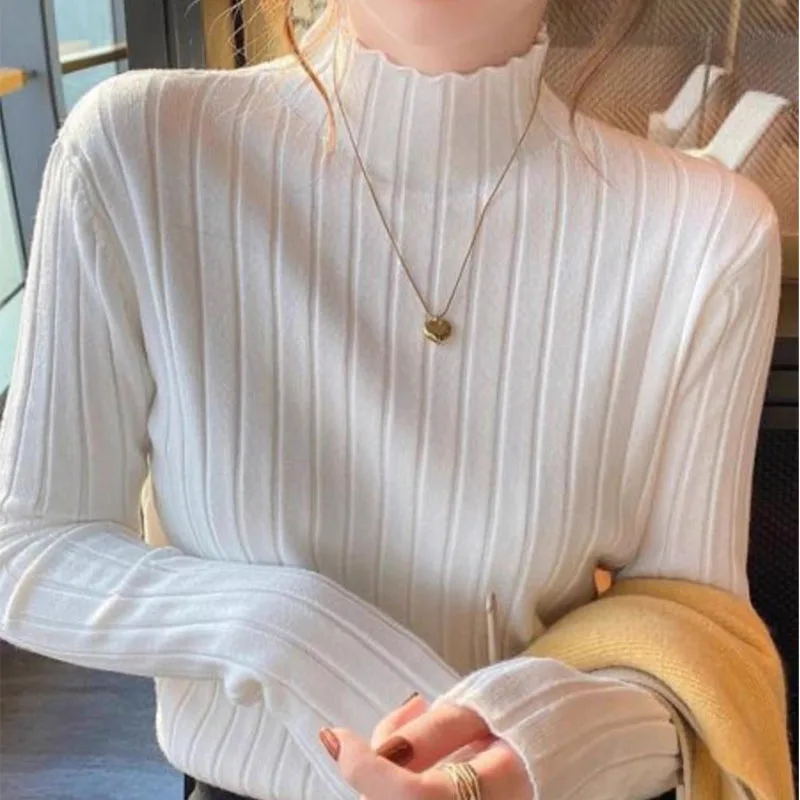 

Knitted Sweater Women Pullovers New Long Sleeve Black Sueters De Mujer Knit Sweater Pullover Women Tops Mock Neck Sweaters Q3303