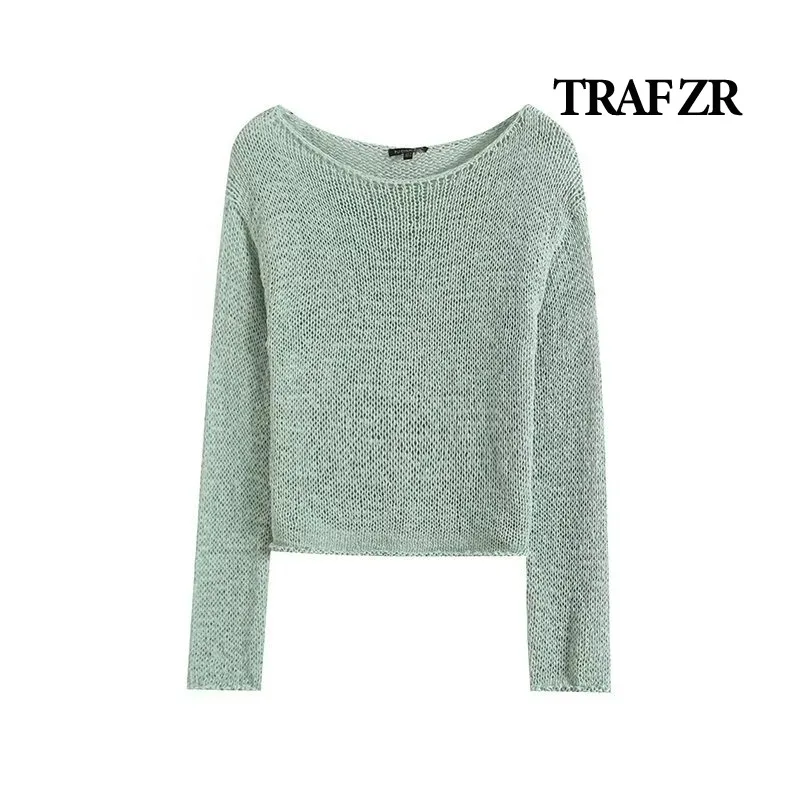 TRAF ZR Minimalist T-shirts Woman Summer 2024 Long Sleeve Tee O-Neck Women Tops Y2k Fashion Knit T-shirts Solid Basics T-shirt