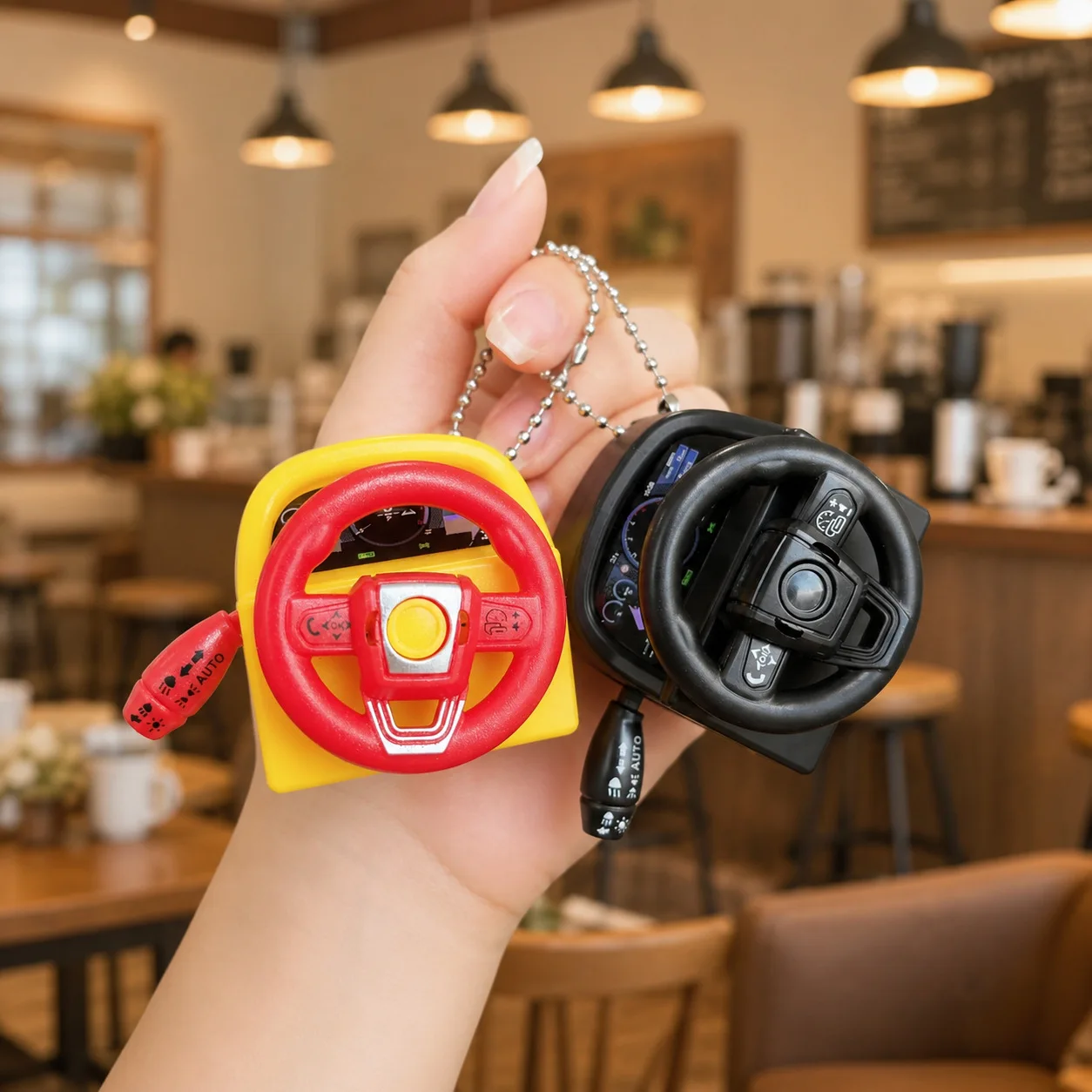 Mini Fidget Keychain Shiftable Various colors Simulated Steering Wheel Rotatable Illumination Backpack Hanging Ornament