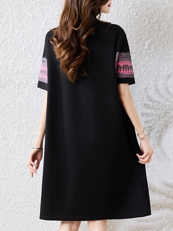 Bla imprimé perlé été Dr femme ample grande taille T-shirt Dr Vintage Sle ort Sve rond Ne Midi Dr