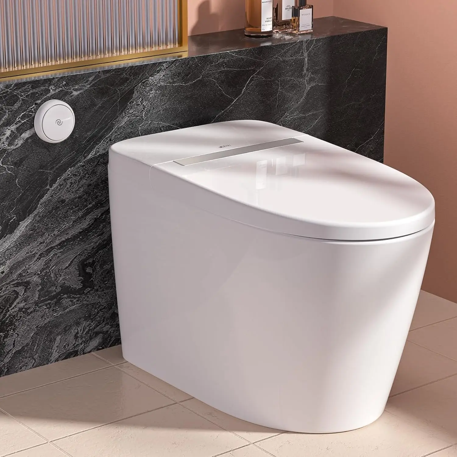 Smart Toilet with Built-in Heated Seat, Tankless Toilet with Auto Flushing, Adjustable Seat Temp, Flush Remote, Customized