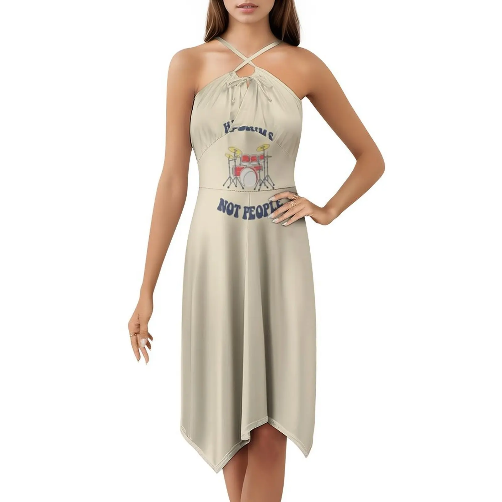 ضرب الطبول ليس الناس: مجموعة طبول ملونة مضحكة فستان سموك الأزهار للنساء الربيع الصيف فستان كاجوال للحفلات ضرب الطبول لا #5