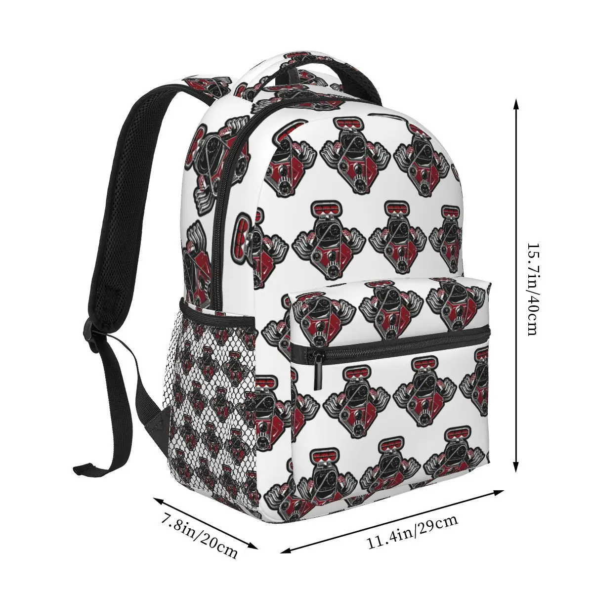 Classic V8 Engine Racing Novelty Print Pattern Backpacks Boys Girls Bookbag Students School Bags Cartoon Rucksack Shoulder Bag