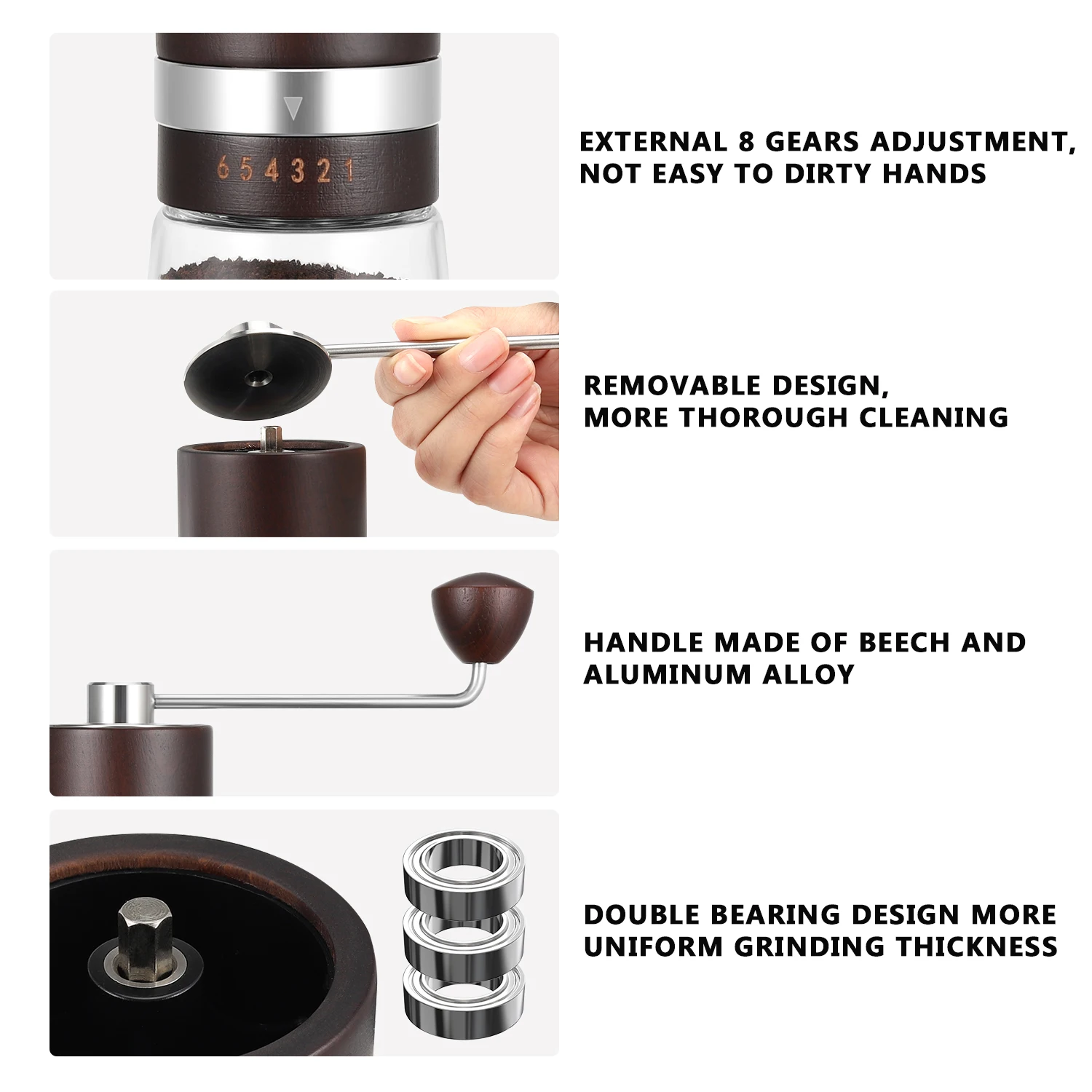New Arrival Kitchen Gadgets: Wooden Manual Coffee Bean Grinder with Stainless Steel Burr and Adjustable Grind Settings 5