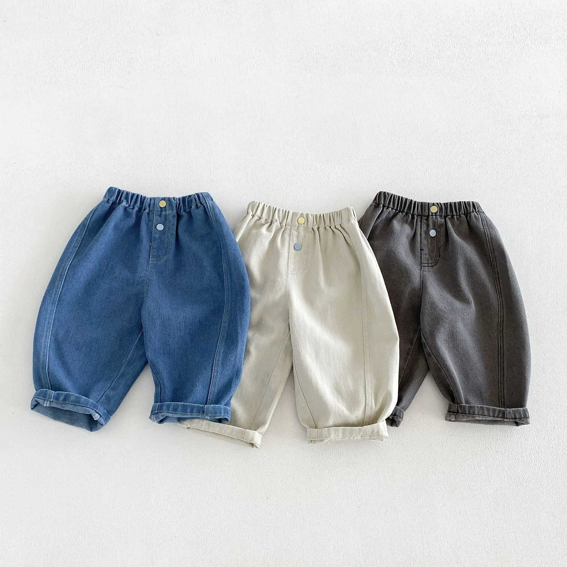2026 Autumn Kids Trousers Solid Color Girls Denim Pants Brief Style Autumn Jeans For Boys Soft Harem Pants