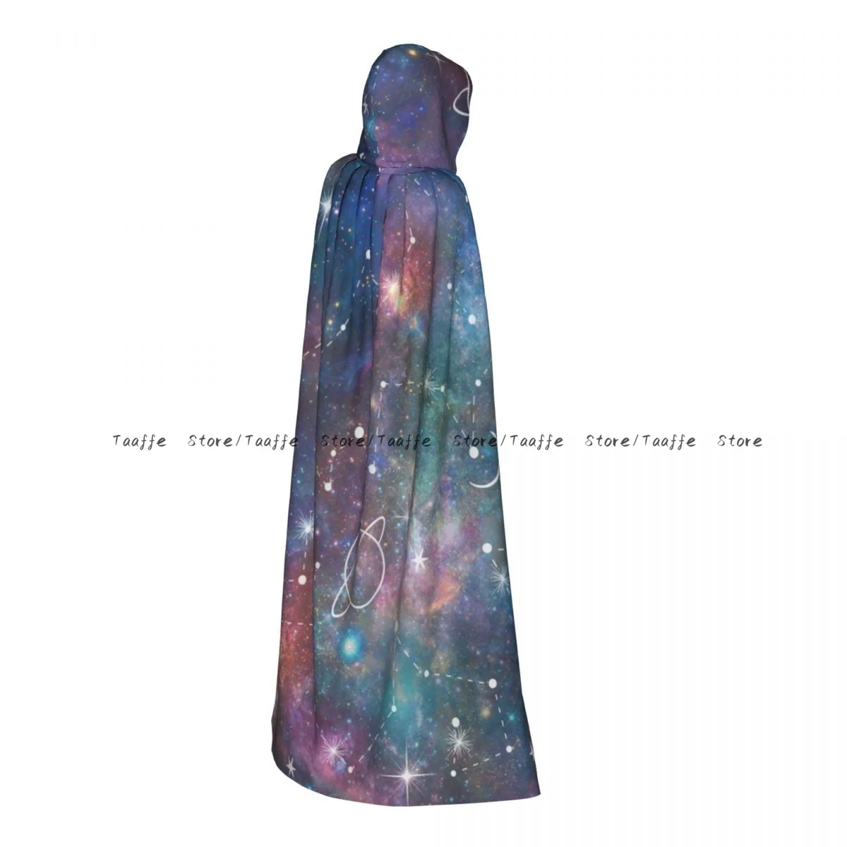 Adult Constellation Moon And Planet Galaxy Cloak Cape Hooded Medieval Costume Witch Wicca Vampire Halloween Costume Dress Coat