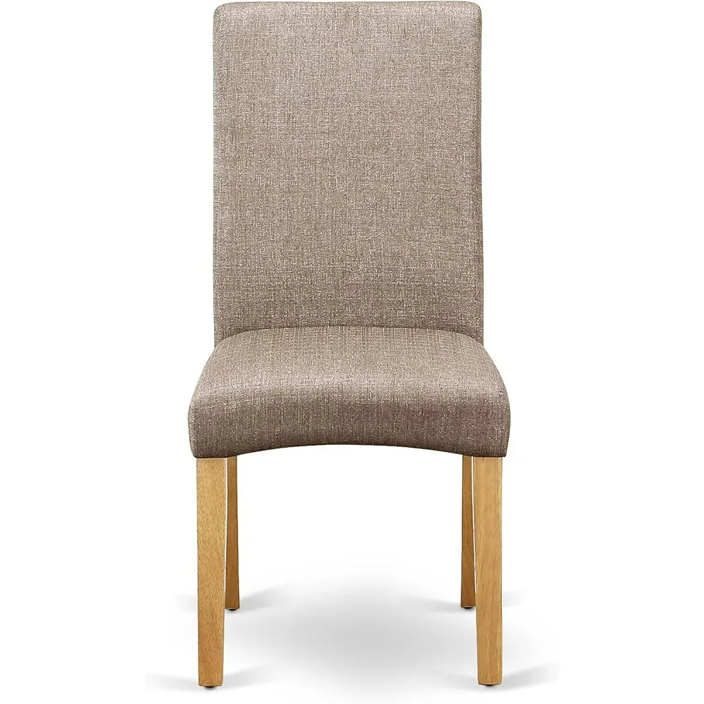 طقم طاولة مطبخ من خشب البلوط مكون من 3 قطع من East West Furniture مع طاولة بقاعدة مستديرة وكرسيين من الكتان الكاكي الداكن #5