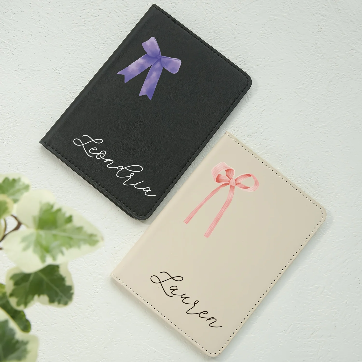 1pc Customized Name Passport Cover with Bow Pattern Personalized Monogram Bow Passport Holder Customized Document Card Holder