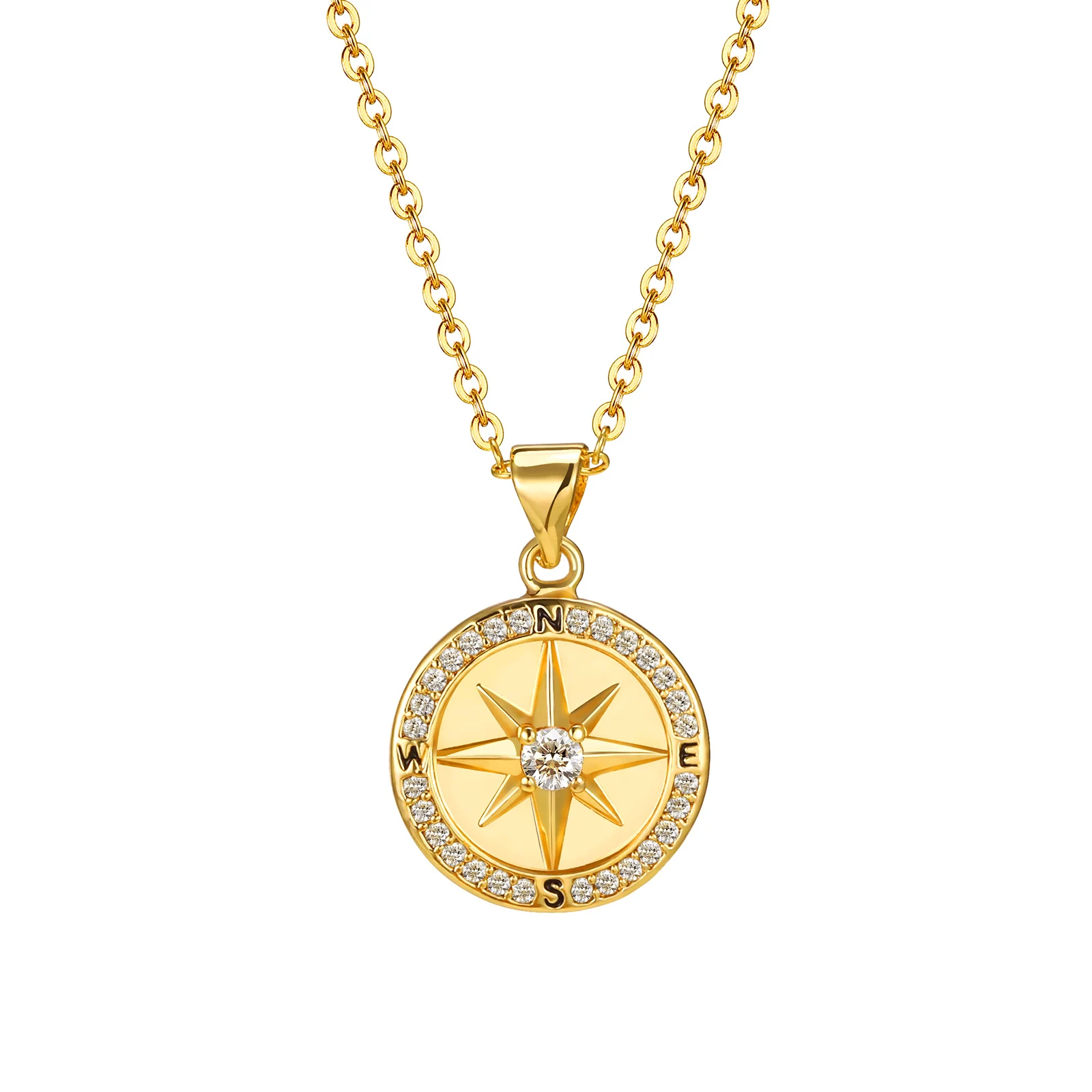 

CZ Compass Necklace Pendant, Anniversary Graduation Travel Gifts Jewelry for Women Girls