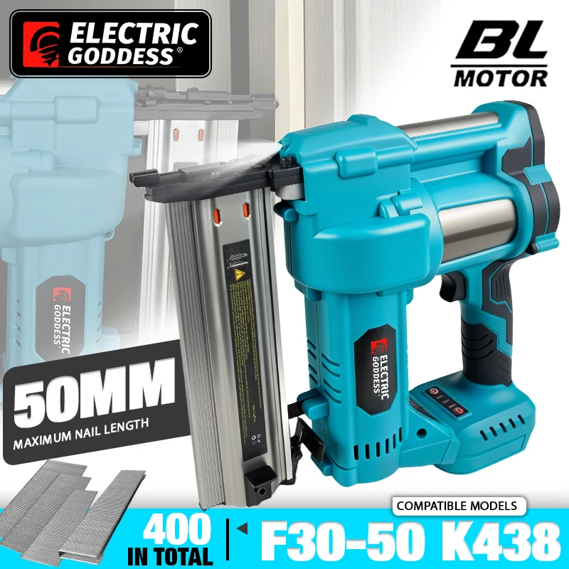Electric Goddess Brushless Electric Nail Gun 0-50MM For Makita 18V Battery Pin Straight/Nshape Nails Woodwork Nailing Machine