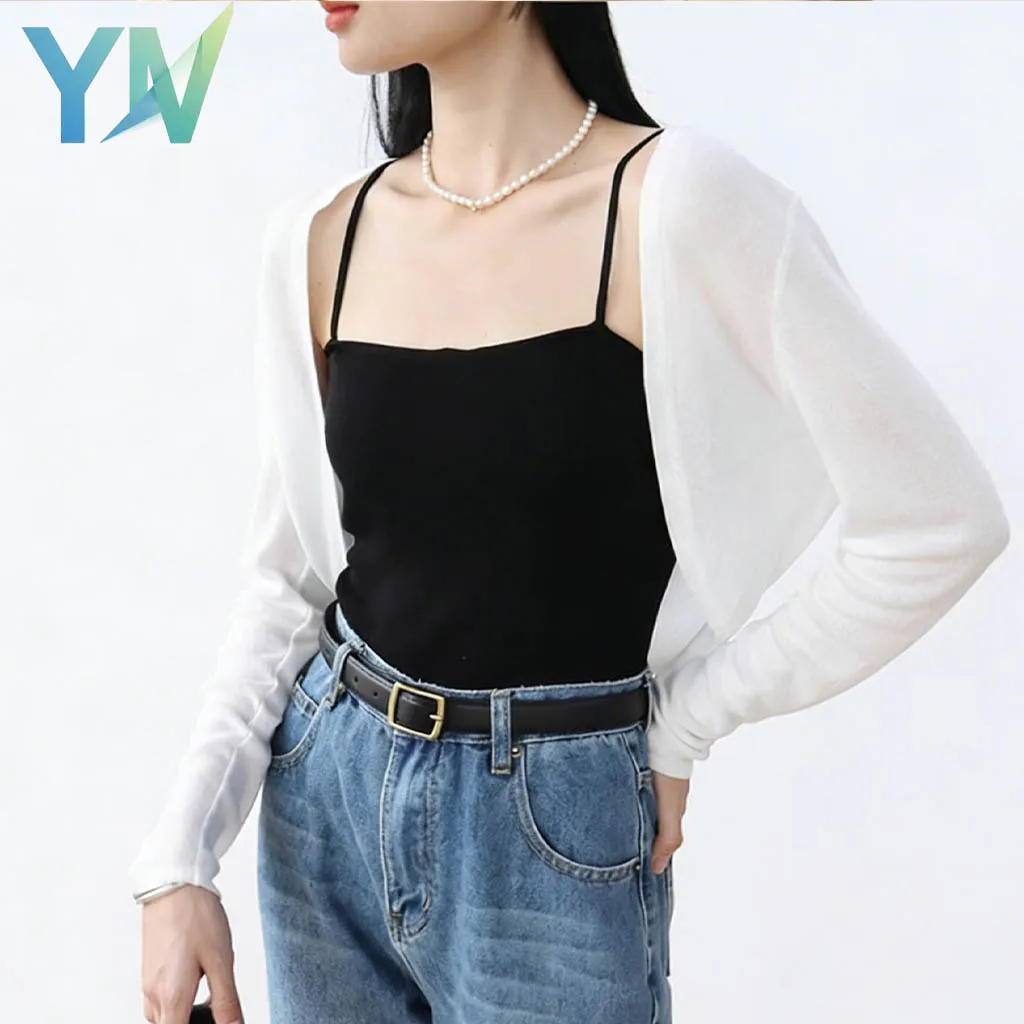 

Ice Silk Knit Cardigan for Women Summer Thin Open Front Shrug Sun Protection Cover Up Short Crop Top Casual ﻿
