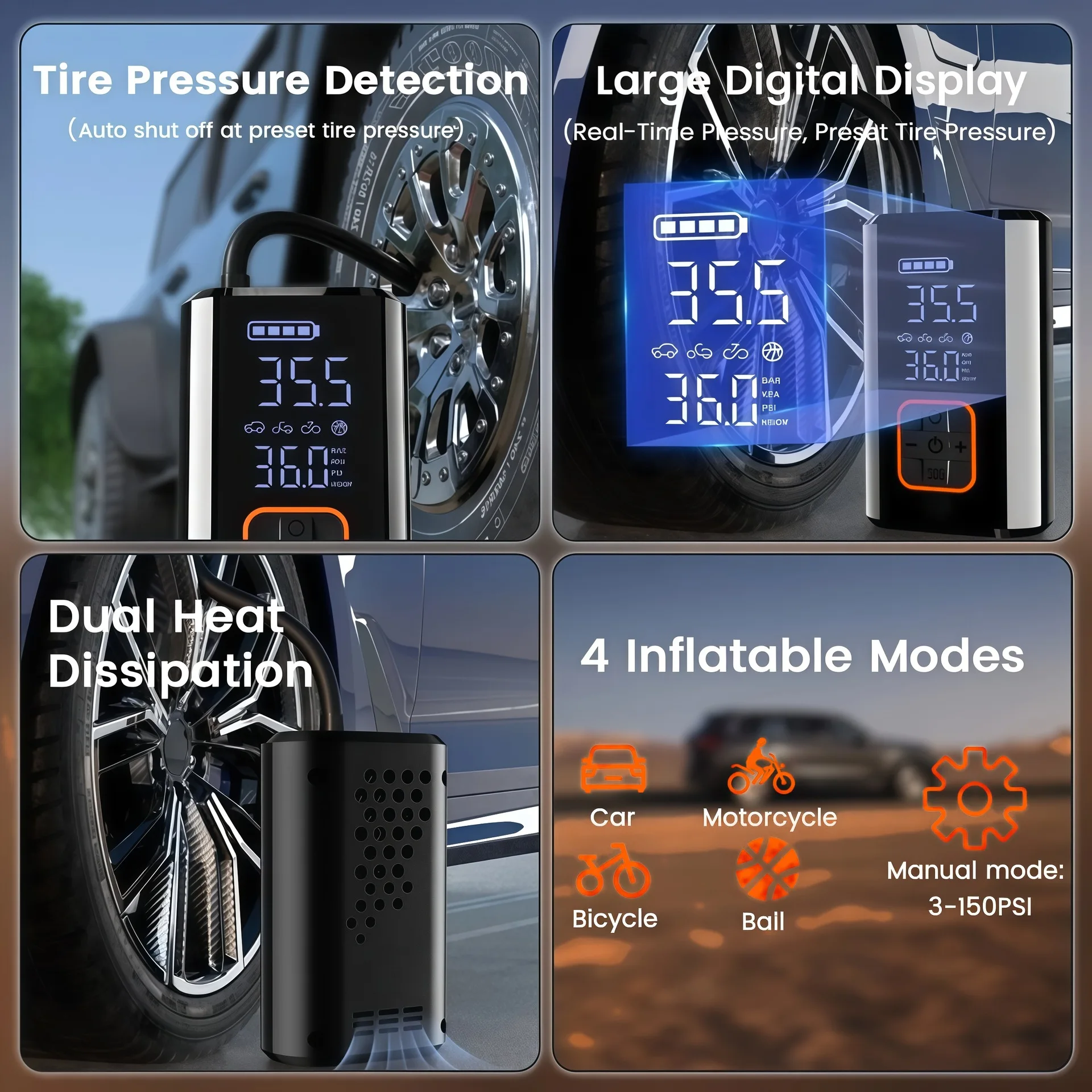 Portable Electric Wireless Car Air Pump Smart Tire Inflator Universal Multifunctional Inflator for Sedan SUV Off-road Bike view 4