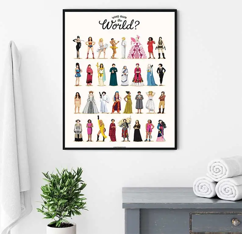 Who run the world music poster the future is female print girlboss present for her fun pop feminism power wall art painting