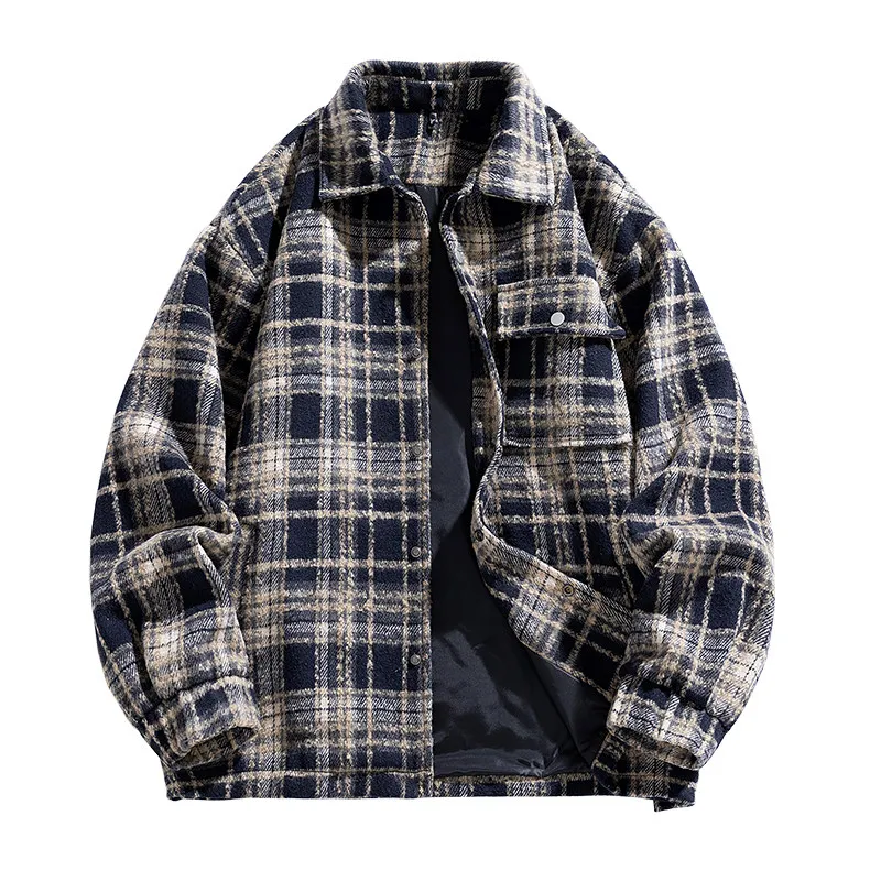 Loose Long Sleeve Men's Shirt Jacket Casual Plaid Style Spring Autumn New Arrival Youth Fashion Collar Button up Outerwear