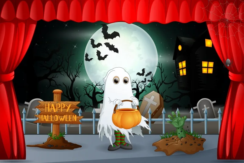 سعيد هالوين التصوير خلفية الرعب كابوس الخفافيش الستار الأحمر الإرهاب القلعة حفلة استحمام الطفل صورة خلفية الصورة