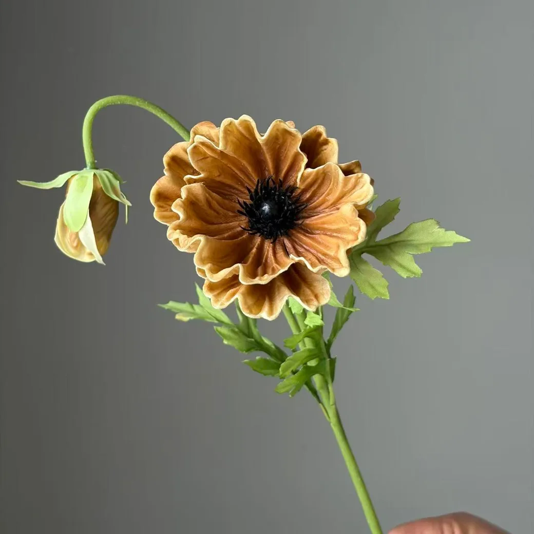 5 Stück/Set Künstliche 2-köpfige PU-Mohnblumen DIY Brautstrauß Hochzeitsdekoration Kunstblumen Mohnblumen Party Tisch Heim Raumdekoration – Detail 6