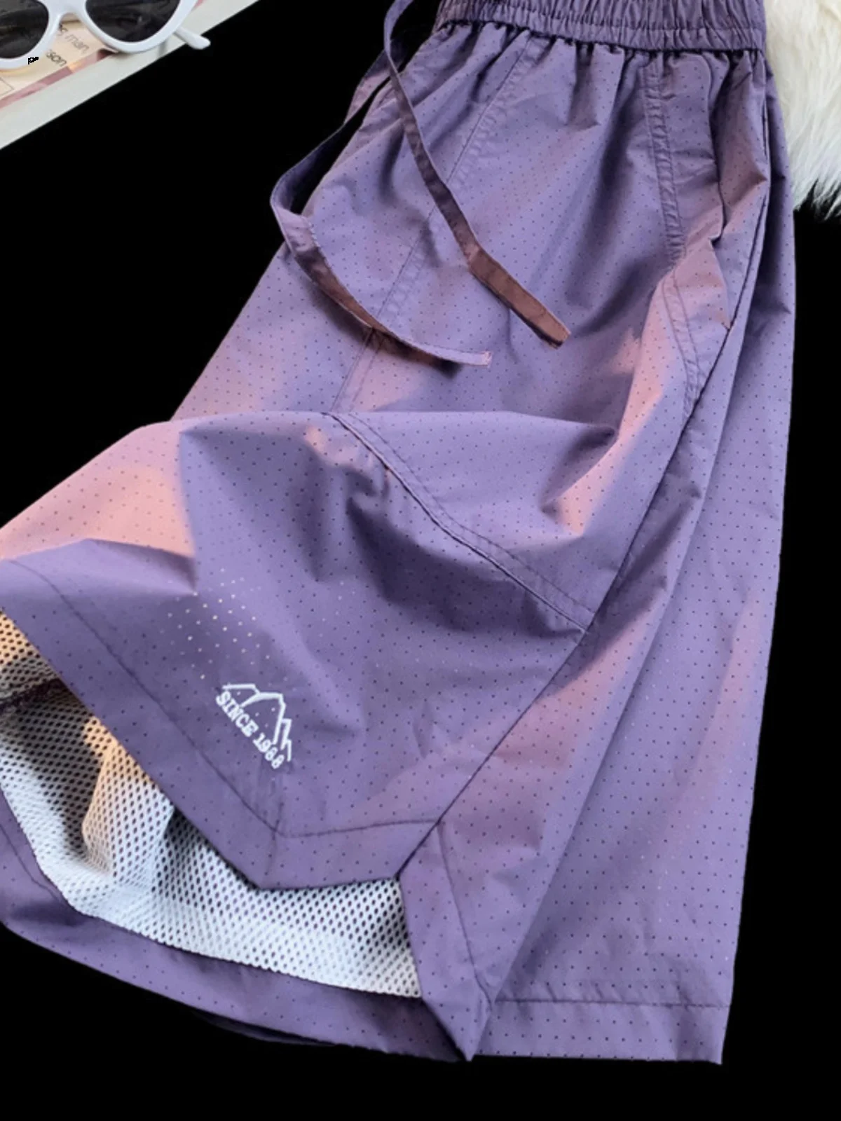 

Мужские летние спортивные брюки для баскетбола из быстросохнущей ткани, тонкие, с вышивкой, свободного кроя, фиолетовые, шестикомпонентные