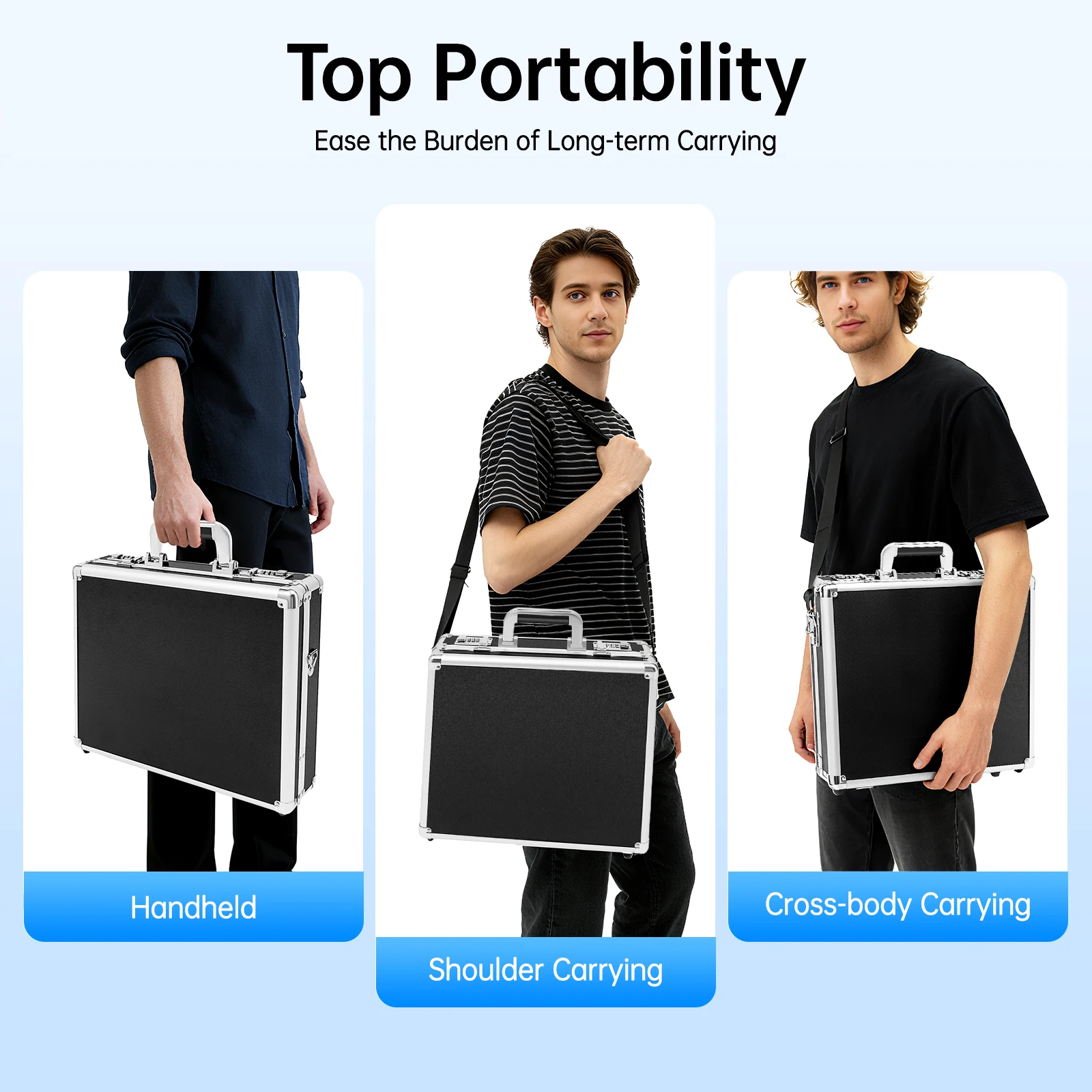 حقيبة ألومنيوم قفل حقيبة أمان صلبة مع أقفال مجمعة مزدوجة حقائب للرجال والنساء الأعمال