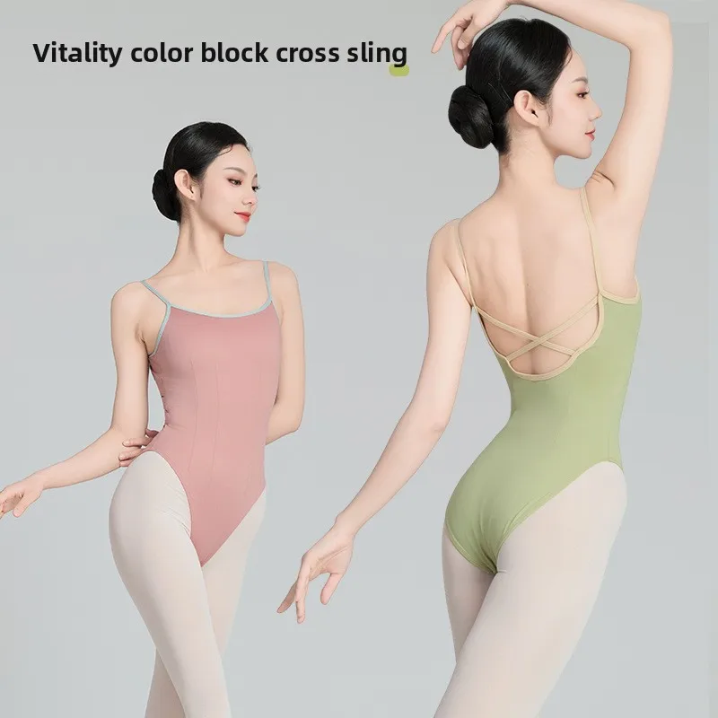 Leotardos de Ballet para niñas, Color dopamina, empalme cruzado, Halter, gimnasio para mujeres, práctica de baile, traje de baño sin espalda con cuello Halter de alta cadera