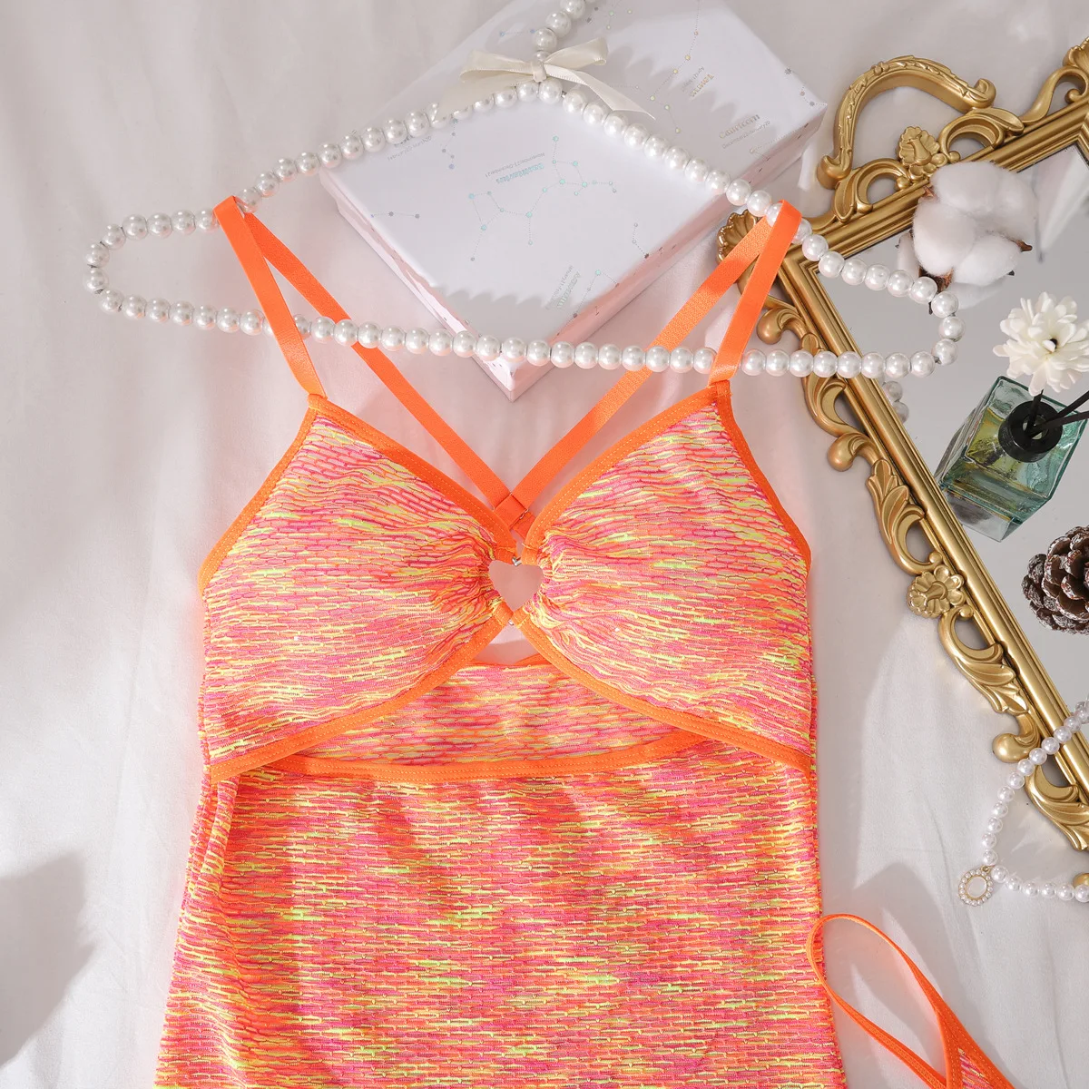 

Orange Lace Halter Dress Fashionable Casual Seaside Vacation Dress A Hollowed-out Silhouette That Fits The Hips Private ship