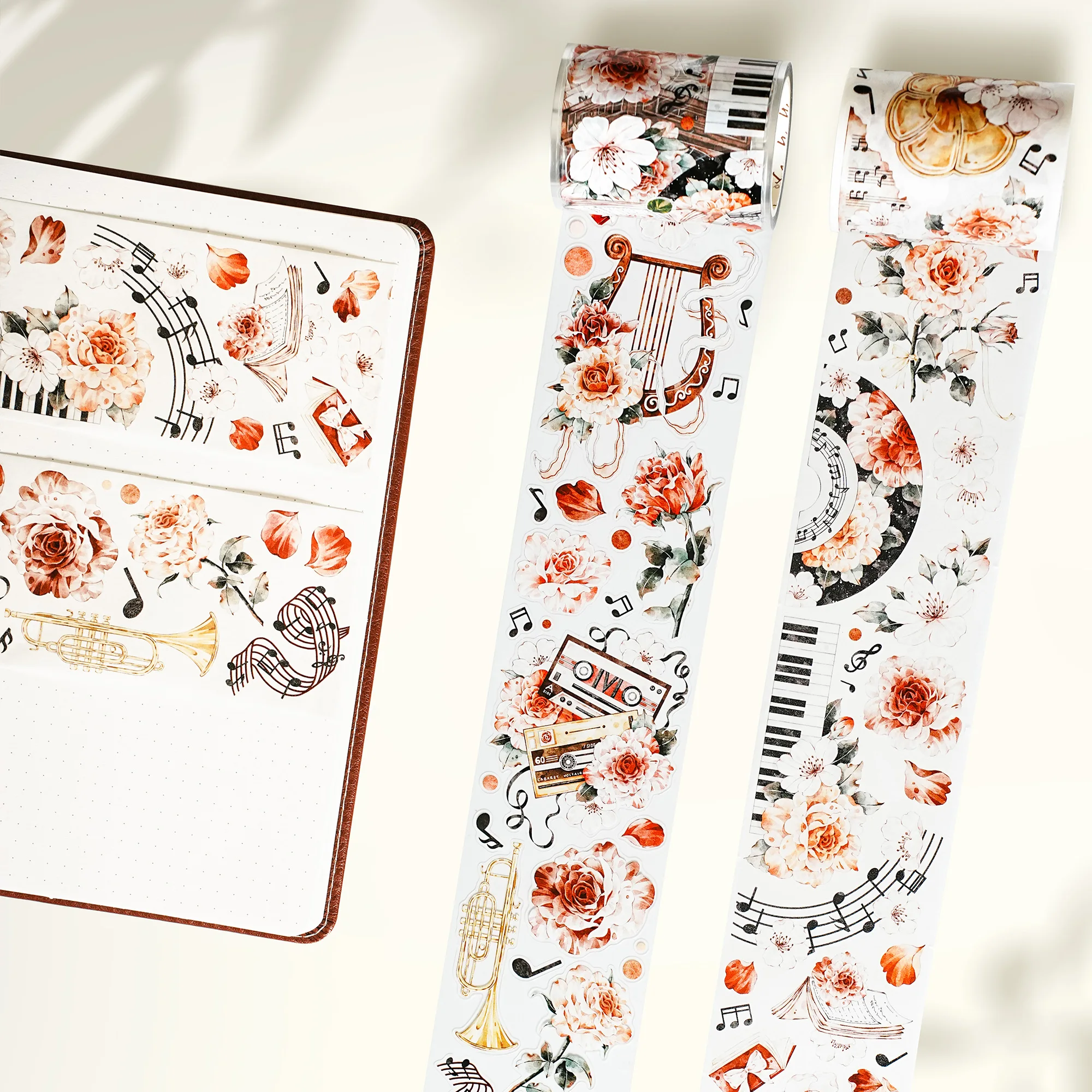 WT vinyl rose, die-cut music note flower washi journal PET tape handbook INS