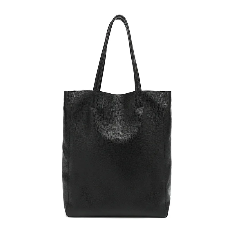 Bolsa tote de couro primeira camada feminina, bolsa casual all-match, bolsa grande de ombro de grande capacidade, 2023