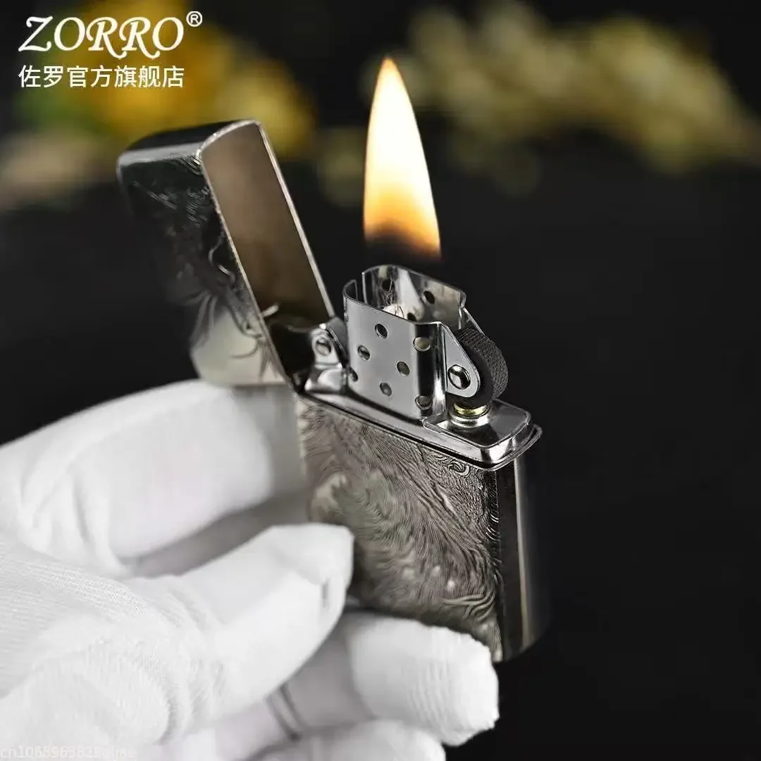 2025 ZORRO 902 Kupfernickel-Ölfeuerzeug, doppelseitig geschnitzt, Geschenkschleifscheibe für Herren, altmodisch, Retro, winddicht, 74 g
