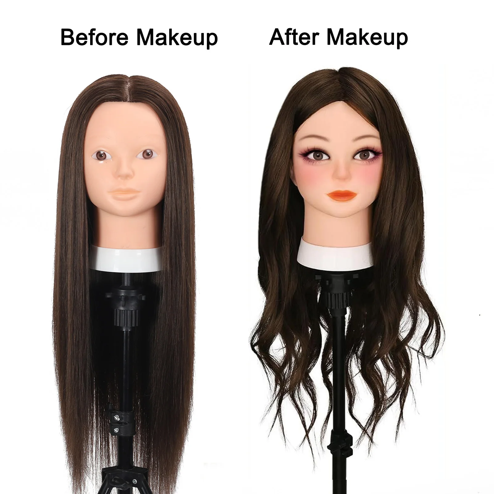 Mannequin Head 80% Real Human Hair 26Inch Styling Hair Mannequin Head Human Hair to Practice Hair and Makeup Hairdresser Head