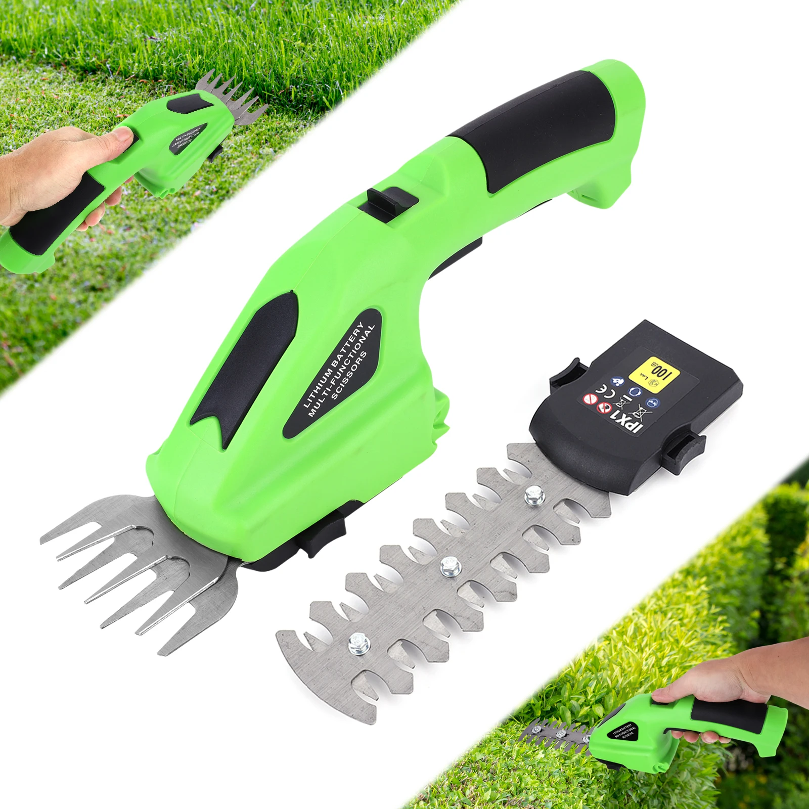 2 in 1 Cordless Electric Hedge Trimmer Rechargeable Handheld Hedge Trimmer Grass Cutter Shrub Trimmer for Garden Yard Lawn