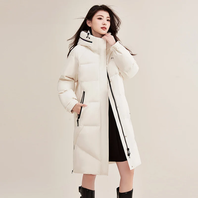 

Faionable Thiened Korean Sle Women's down Jaet Over-Knee Hooded Du down Coat Artistic Sle Warm Long Length