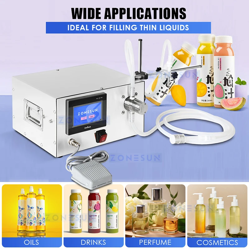 ZONESUN Liquid Filling Machine Semi Automatic Magnetic Pump Water Bottle Filler Beverage Milk Juice Packaging Machinery ZS-MPZ1