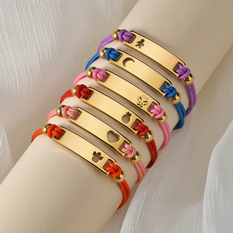 

Engraved Name Bracelet Personalized Heart Butterfly Colorful Rope Baby Accessories For Children Stainless Steel Jewelry Gifts