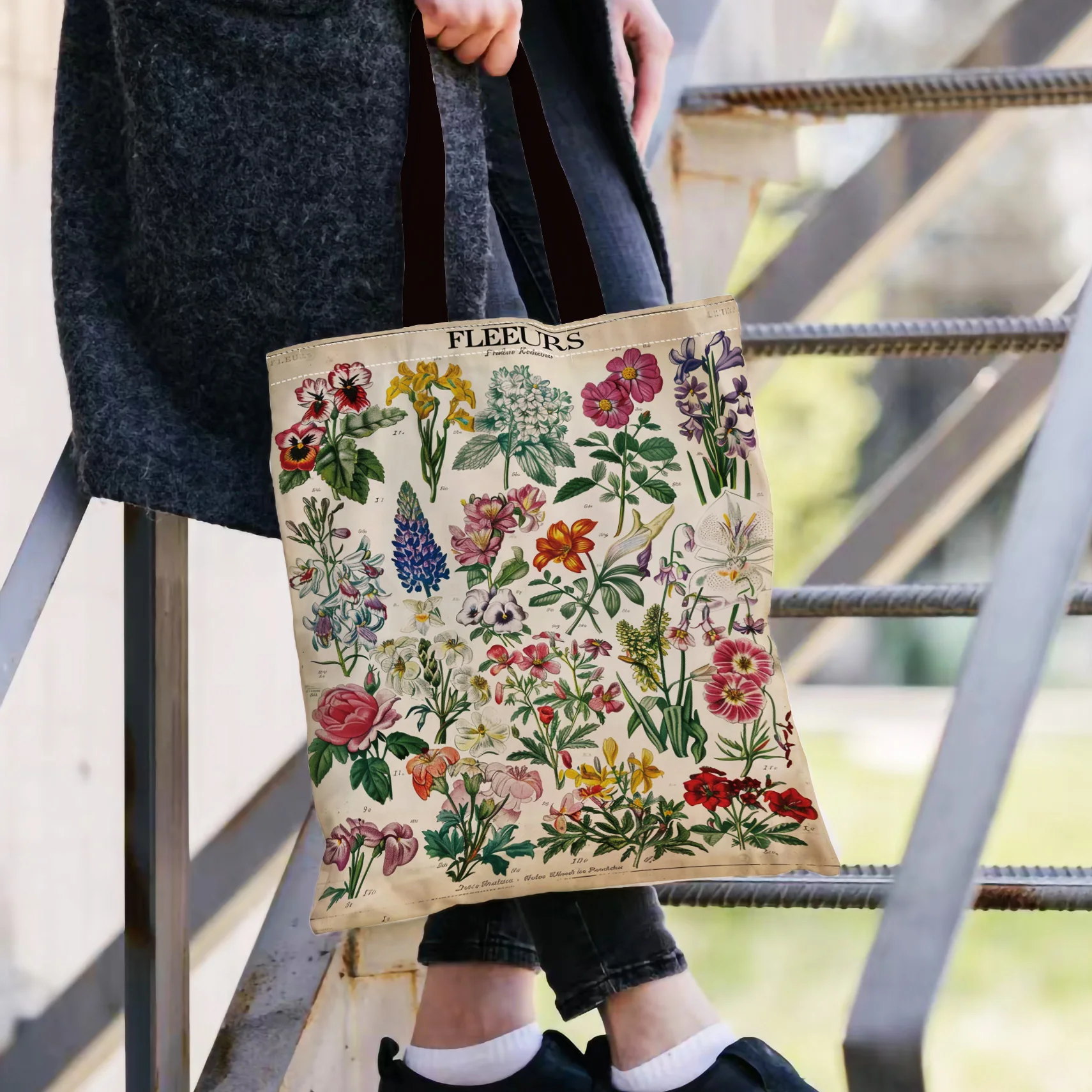 Classic Botanical Atlas Print Polyester Tote Bag ,Durable Reusable Shopping Bag for Women, High-Quality Beach & Grocery Tote