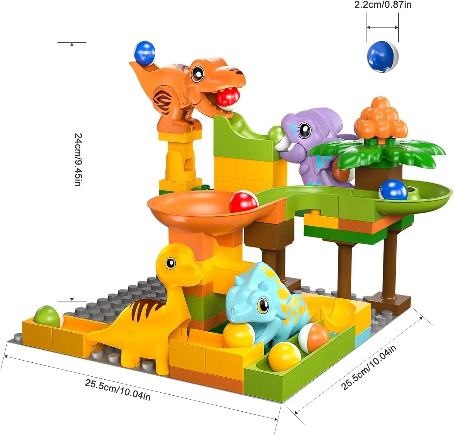Kids Construction Building Block Toys, Marble Runs Building Block Toys for Kids 4-8, Marble Run with Dinosaur Building Blocks