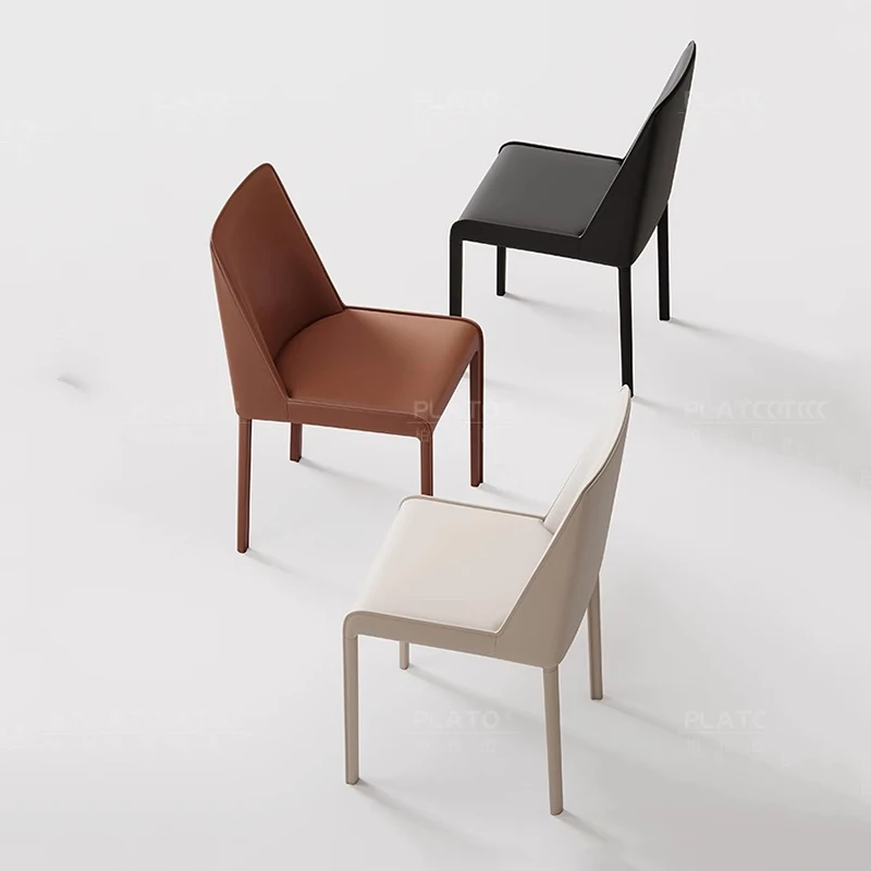 Silla estilo crema, Silla de Comedor de diseño de cuero, Silla sencilla y moderna de lujo, escritorio italiano, restaurante, Silla, muebles de Comedor