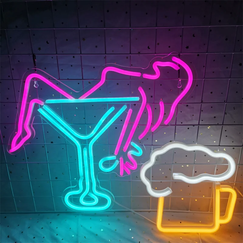 Cocktails Beer LED Neon Sign Wall Decor For Beer Bar Store Pub Club Nightclub Birthday Party Decorative Neon Night Light