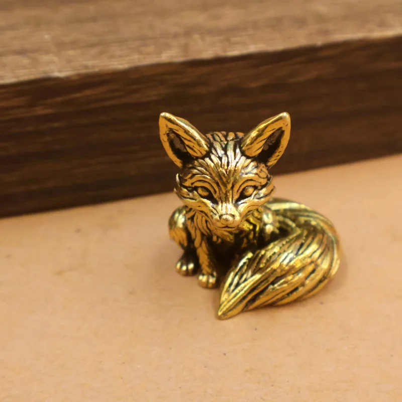 Mini Solid Brass Little Fox Desktop Ornament Copper Study Desk Decoration Creative Gift Craft
