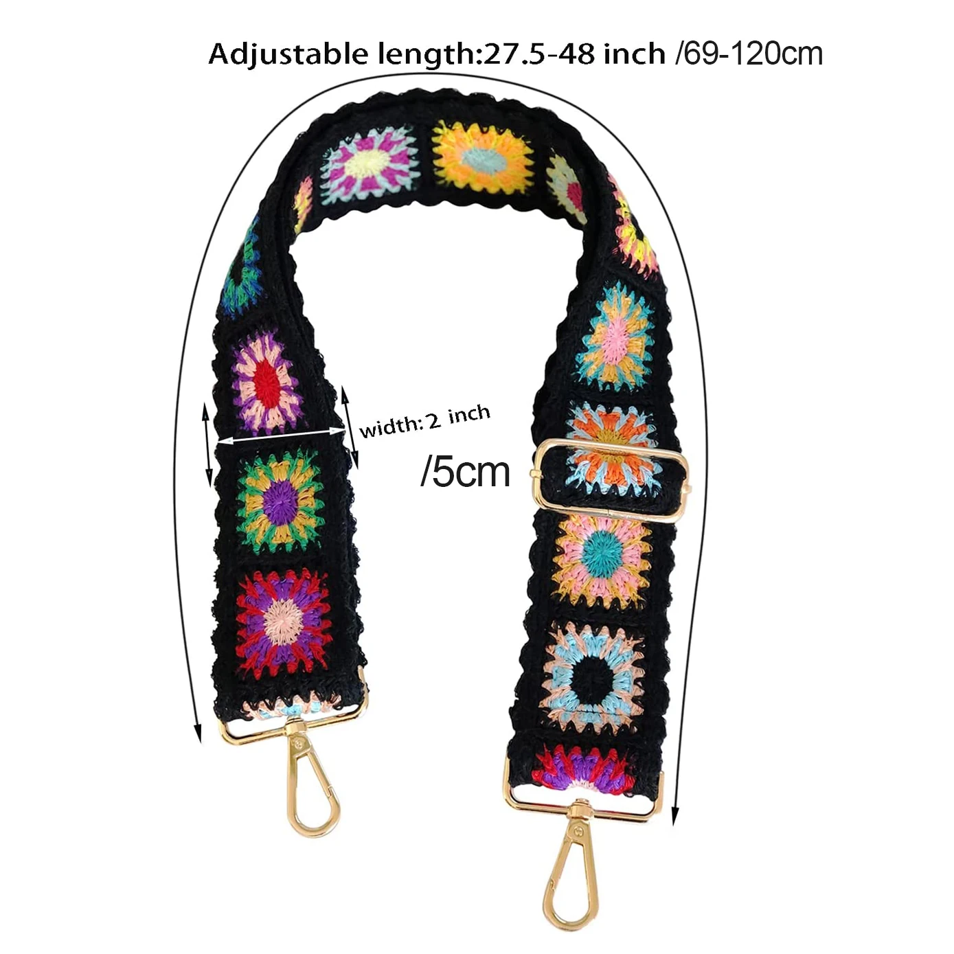 Crochet Flower Purse Straps Replacement Crossbody for Handbags Women Guitar Strap 2 inch Wide Adjustable Bag Strap