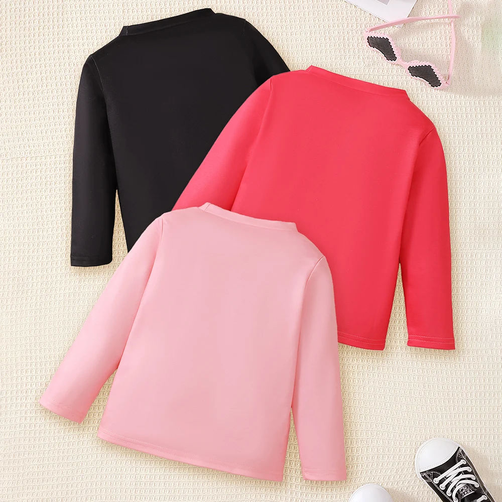 3 Pieces of Cute Girls' Pullovers, Girls' Cute Cartoon & Heart-Patterned Sports Long-Sleeve Sweatshirts, Gifts for Children