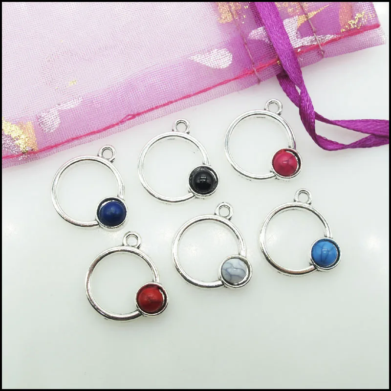 12 New Round Mixed Acrylic Charms Tibetan Silver Plated the Earth Circle Pendants 17x18mm