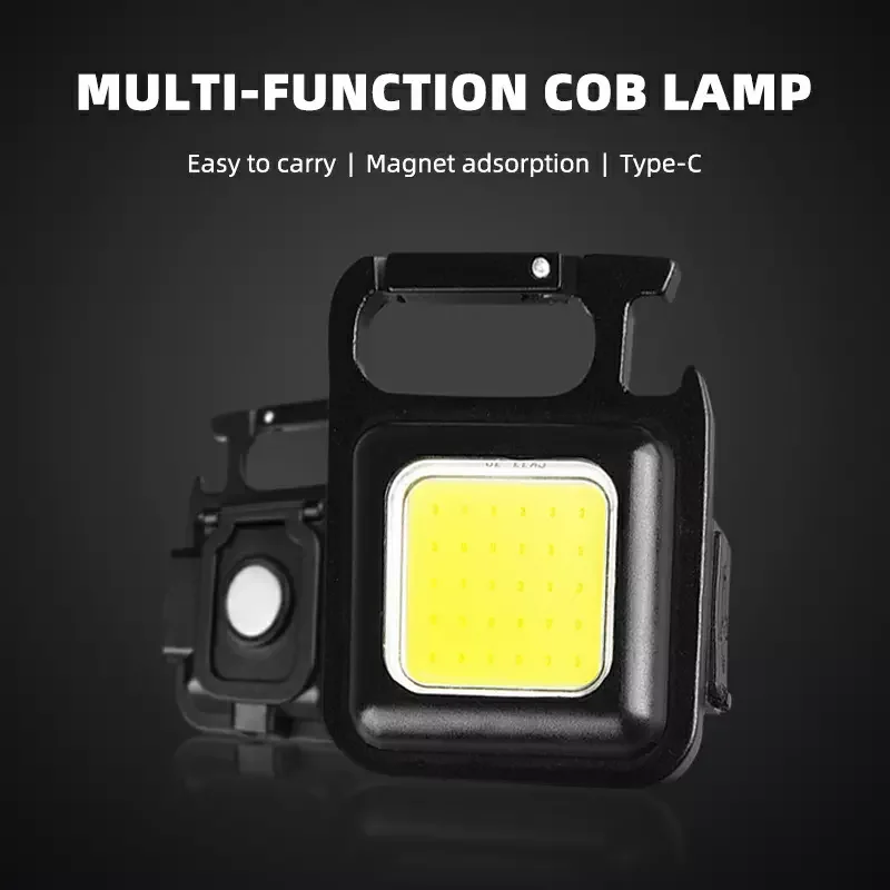 Mini Portable Keychain Folding Bracket Rechargeable Strong Magnet Cob Light Key Rings Camping Lantern Bottle Opener