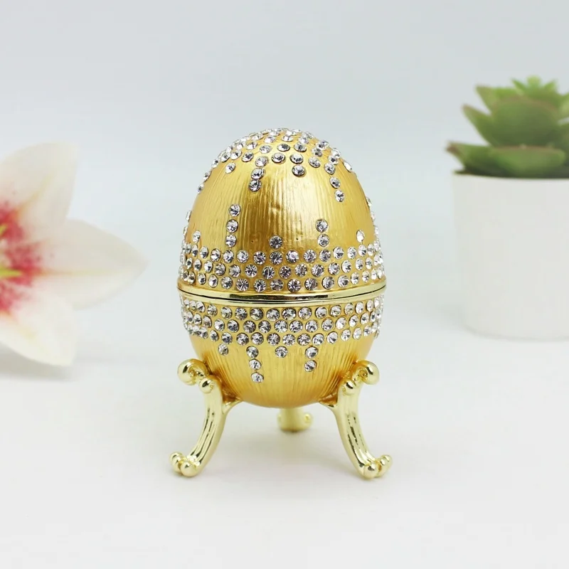 SHINNYGIFTS Easter Egg Trinket Box Enamel Jewelry Box Hand Painted Egg Metal Easter Fabergé Egg Christmas Decoration