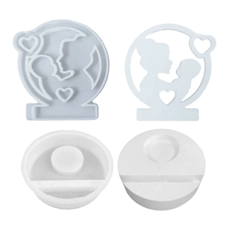 Mother Day Theme Resin Molds for DIY Craft Holder Room Decorations, Mother Day Holder Molds with Base