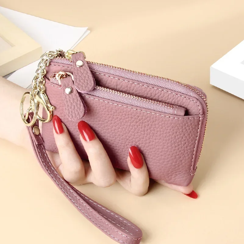 

Fashion Short Wallet for Women Genuine Cute Clutch Bag Zipper Coin Purse Card Holder Wallet with Key Chain Cartera 지갑 Billetera